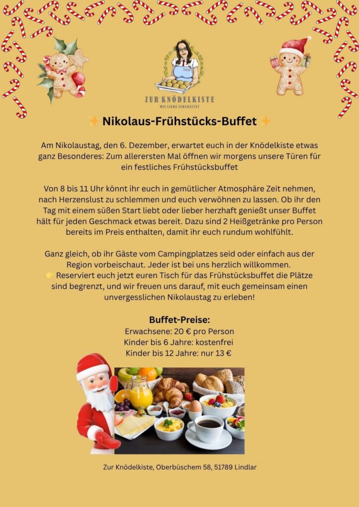Nikolaus-Frühstücks-Buffet in der Zur Knödelkiste in Lindlar